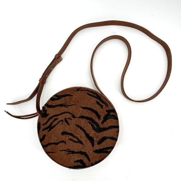 Madewell The Simple Circle Calf Hair Zebra Animal Crossbody Boho Leather Purse - Picture 2 of 6